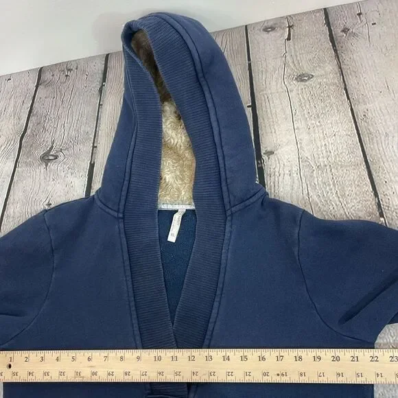 Old Navy Y2K Hooded with faux fur Sweatshirt Navy Blue size XL - Picture 10 of 11